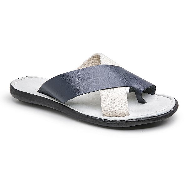 Chinelo de dedo em couro legitimo - 224 azul marinho