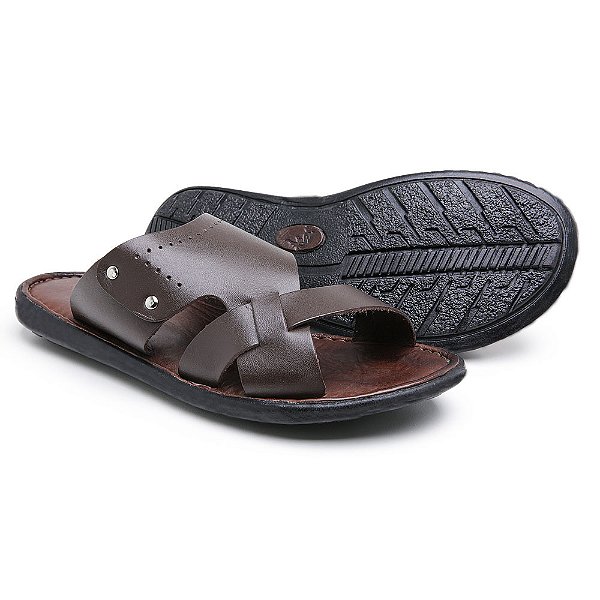 Chinelo de Couro confortável Chinelo sem tiras modelo F-200