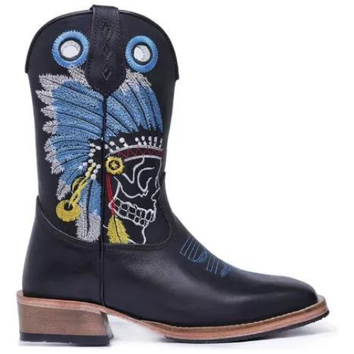 bota texana preta com bordado indiano Salto Carrapeta