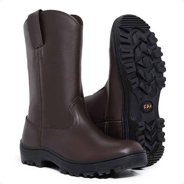 Bota Texana De Couro Liso Bota café Casual