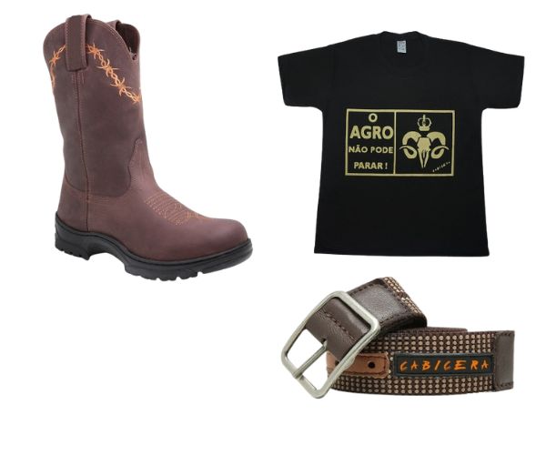 Kit de Trabalho Robusto: Bota de Couro, Cinto Dupla Face e Camiseta Respirável