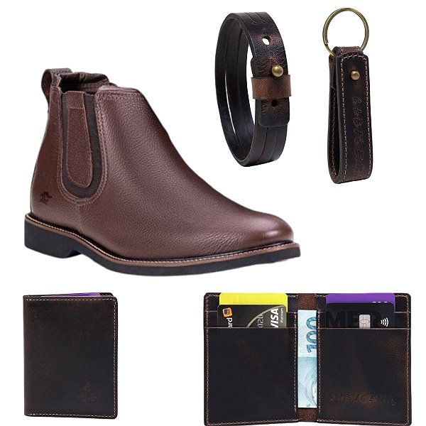 Kit  Botina Modelo Chelsea Couro Legitimo + 3 itens imperdíveis