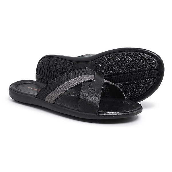 Chinelo de Couro Chinelo Casual Cor Preta