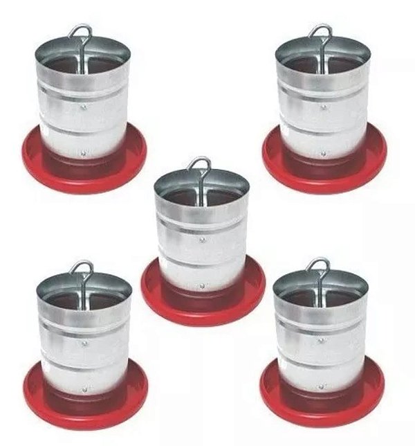 kIT  COM 5 UNIDADES COMEDOURO AVE, FRANGO, FAISÃO 3 KG TUBULAR GALV. FUNDO PLÁSTICO.