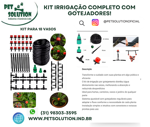 Kit Irrigação Completo para 18 Vasos Gotejamento