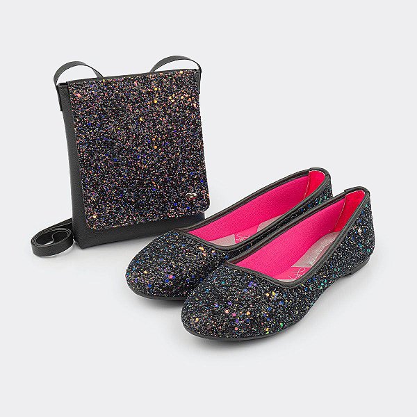 Sapatilha Pampili Super Fofura Com Bolsinha Glitter Preto