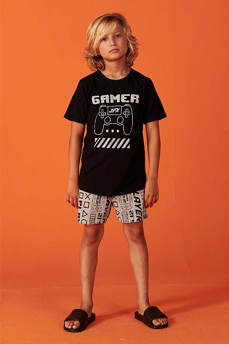 Pijama Gamer JohnnyFox Camiseta e Bermuda em Meia Malha