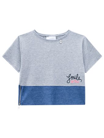 Blusa Menina Anjo Malha Canelada Mescla e Azul