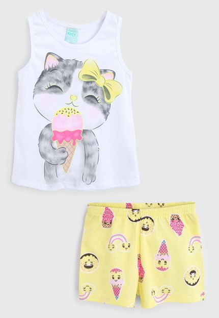 Pijama Infantil Menina Kyly Gatinho Amarelo