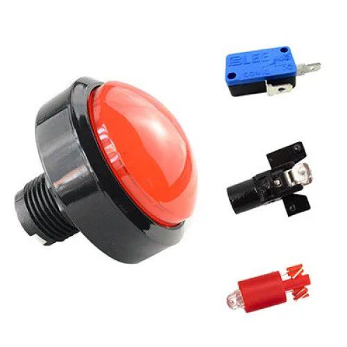 Botão arcade fliperama iluminado 60mm - vermelho - com ressalto (oval)