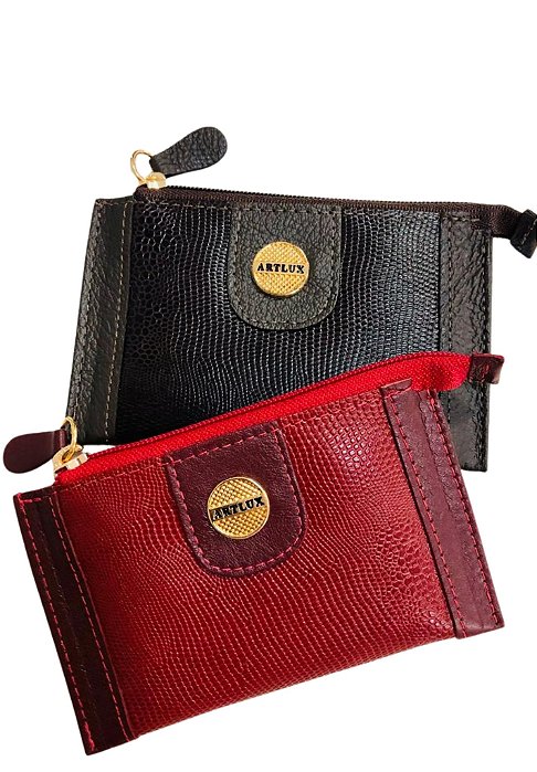 Porta Cartão em Couro ArtLux com zíper para moedas