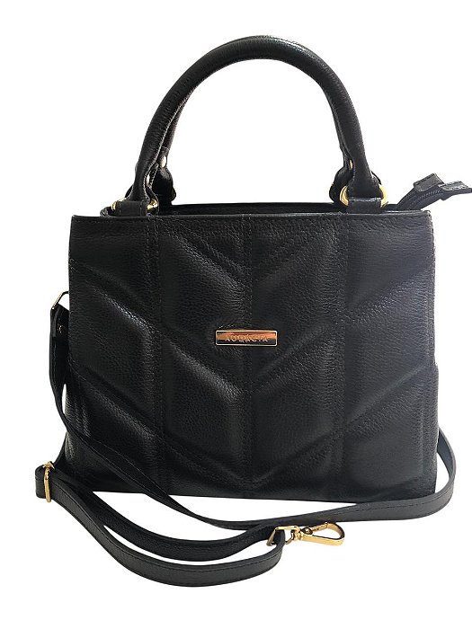 Bolsa Estruturada Matelasse Preta 100% Couro Julia