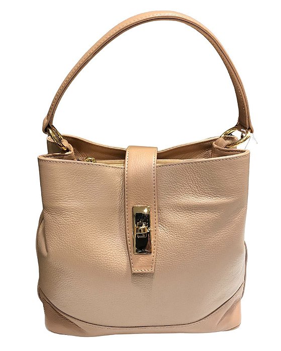 Bolsa Estruturada Nude com Fecho 100% Couro Floater Livia
