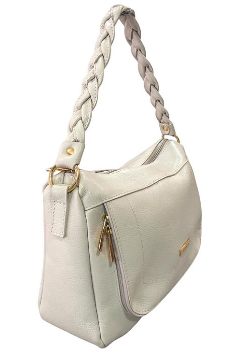 Bolsa Estruturada Off White com alça trançada 100% Couro Alice
