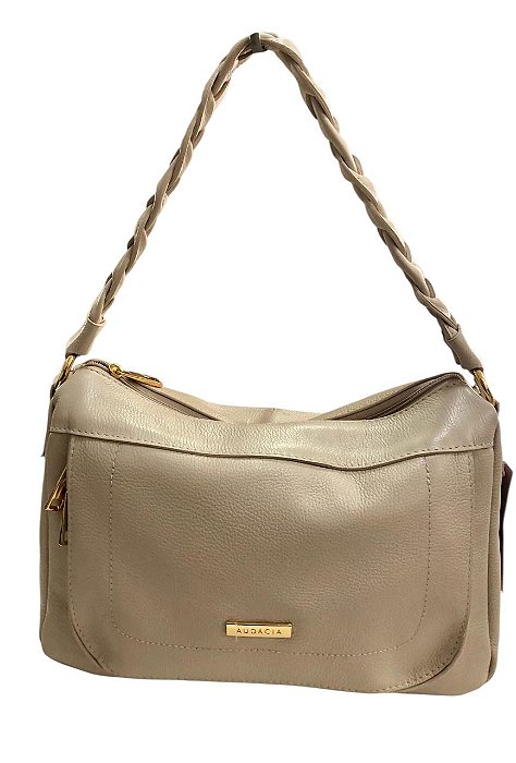 Bolsa Estruturada Off White com alça trançada 100% Couro Alice