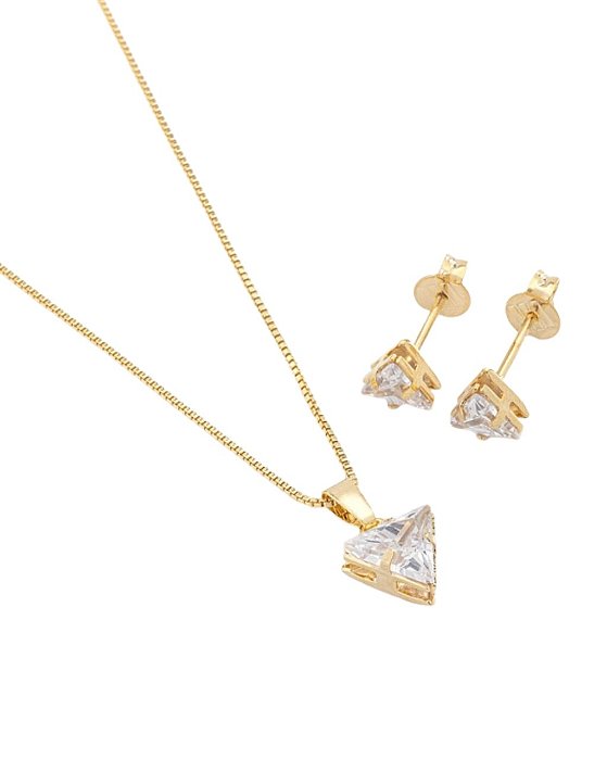 Conjunto Colar e Brinco Ponto de Luz Triangular