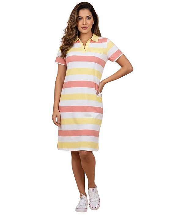 Vestido Curto Gola Polo Listrado Leandra