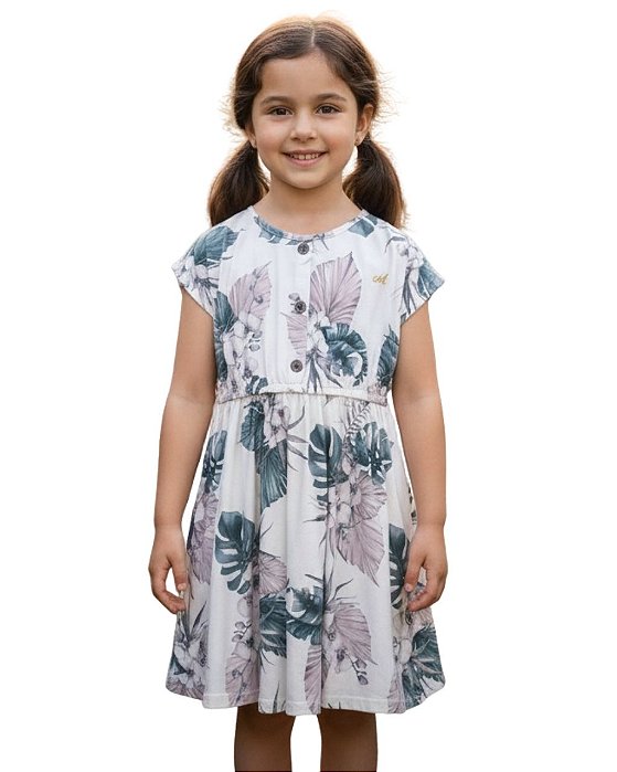 Vestido Infantil Estampa Folhagens