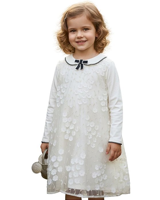 Vestido Infantil em Tule com Renda 3D