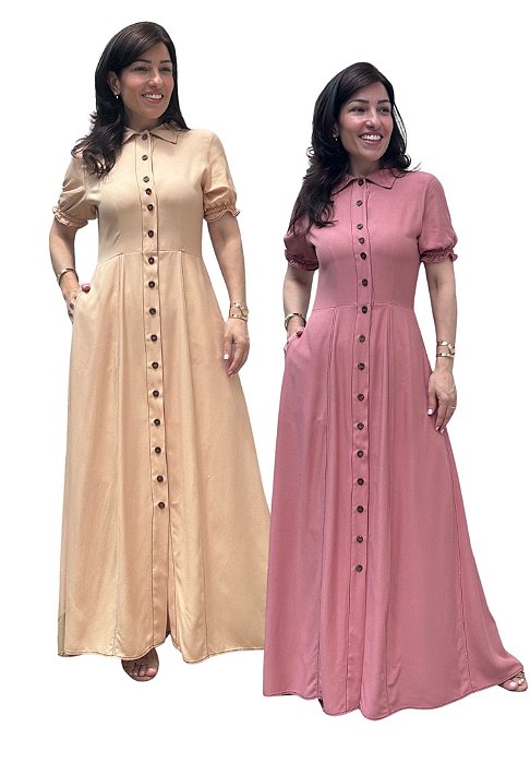 Vestido Chemise Fernanda em Viscose Sarjada twill Ryon sem elastano