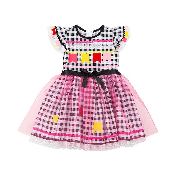 Vestido Junino Xadrez Bandeirinha