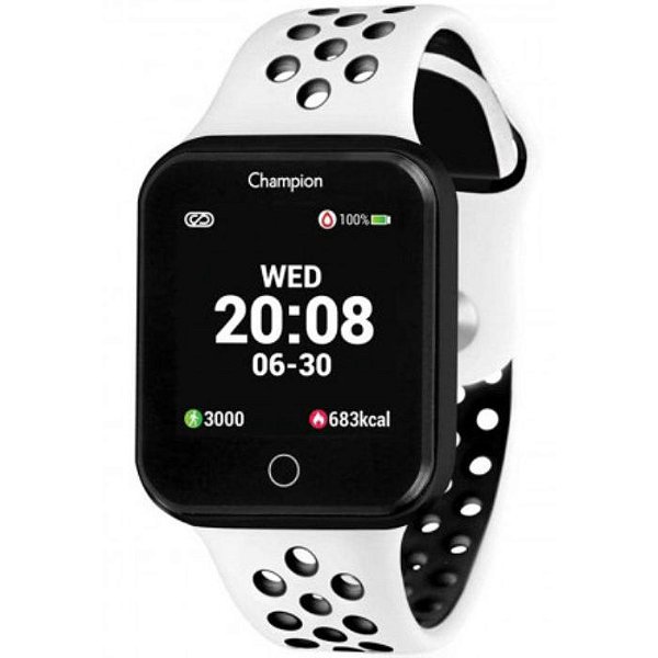 Relógio Smartwatch Champion CH50006K - Caixa Preta c/ Pulseira Branca e Preta