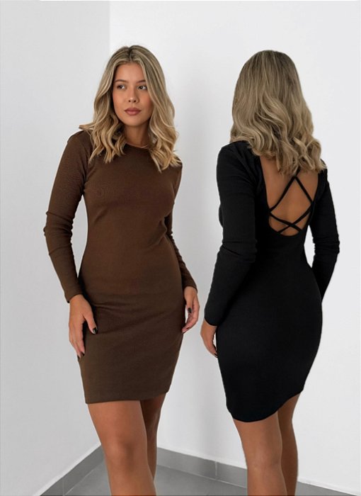 Vestido canelado costa aberta