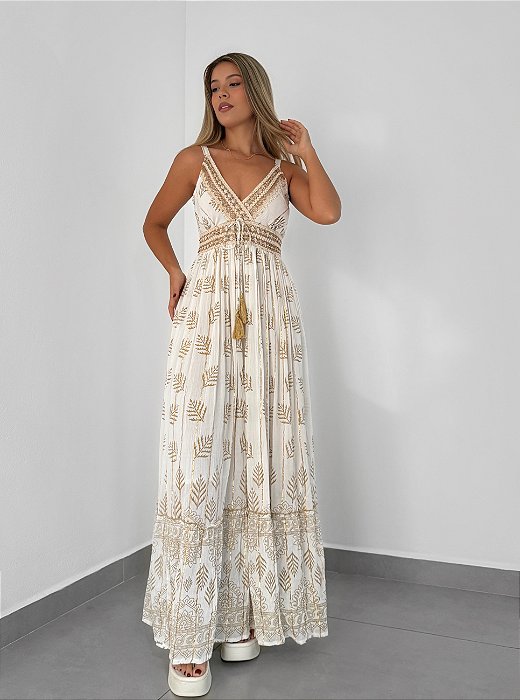 Vestido Grécia Regata | off dourado