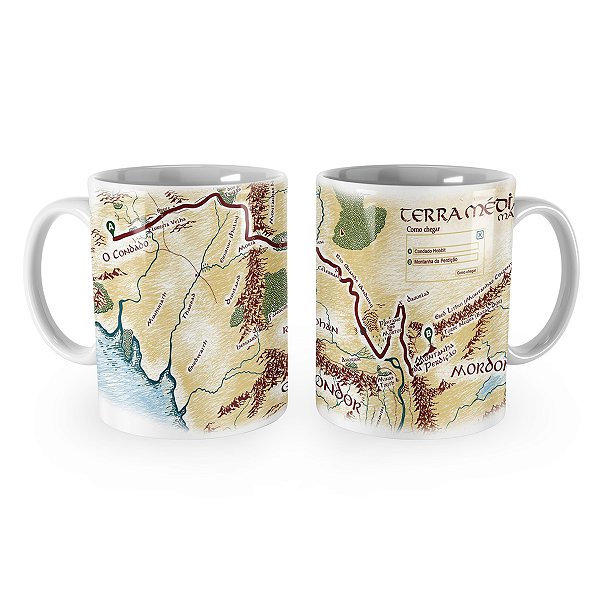 Caneca O Senhor dos Anéis Mapa Terra Média GPS Google Maps