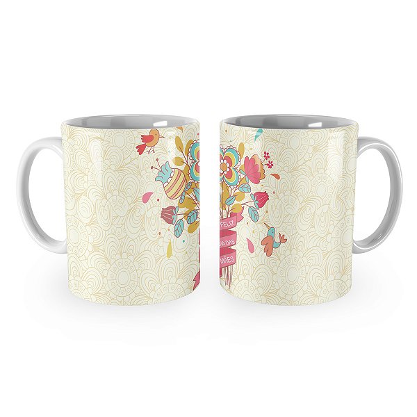 Caneca Feliz Dia das Mães Floral Desenho