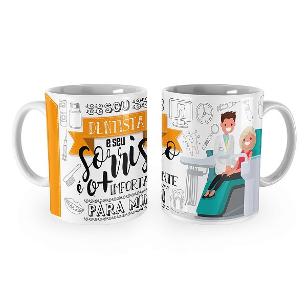 Caneca Dentista Masculino Profissão Cartoon