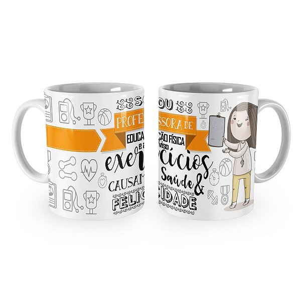 Caneca Professora Educação Física Profissão Cartoon