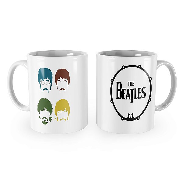 Caneca The Beatles Logo Rostos Cartoon