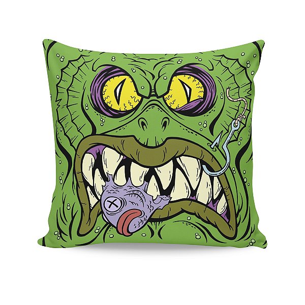 Almofada Halloween Monstro Assustador Verde Comendo Peixe