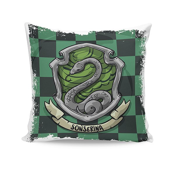 Almofada Harry Potter Sonserina Brasão Quadriculado