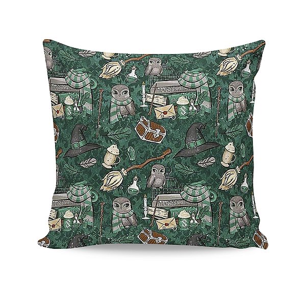 Almofada Harry Potter Ícones Fofos Sonserina Verde Decoração