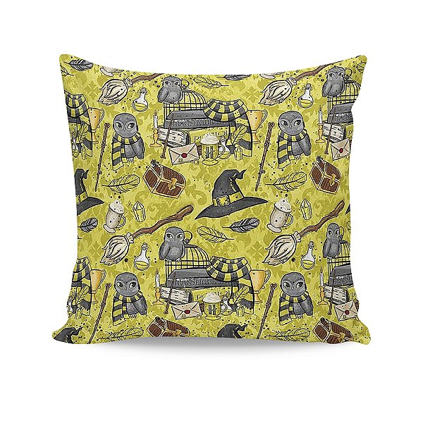 Almofada Harry Potter Ícones Fofos Lufa-Lufa Amarelo Decoração