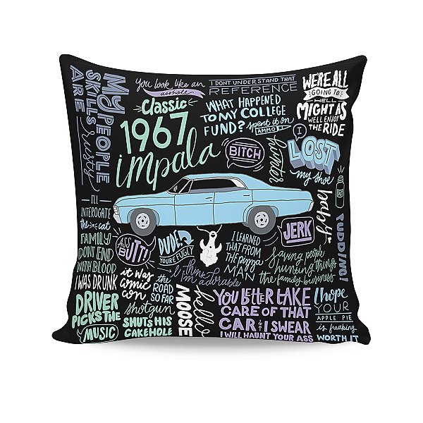 Almofada Supernatural Sam Dean e Castiel Impala 67 Citações