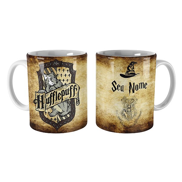Caneca Harry Potter Lufa-Lufa Chapéu Seletor Com Seu Nome