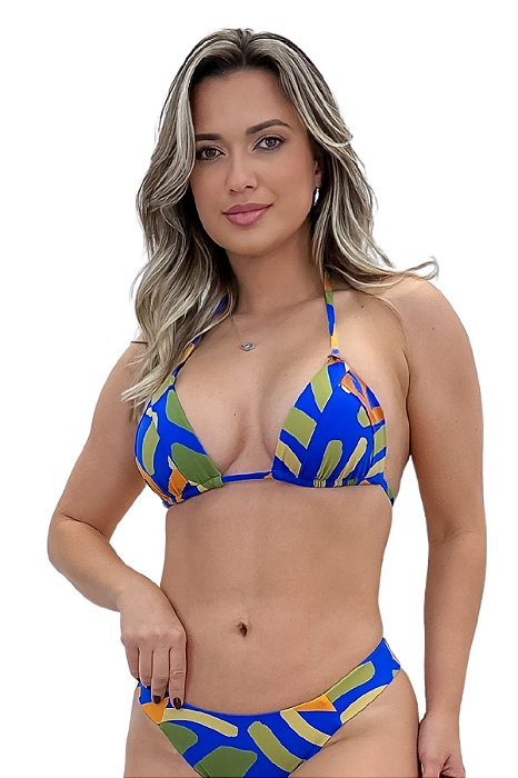 Top de Biquini Avulso Cortininha Aurora Geométrico Azul
