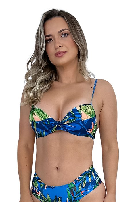 Top de Biquini Avulso Meia Taça Bojo Floral Blue