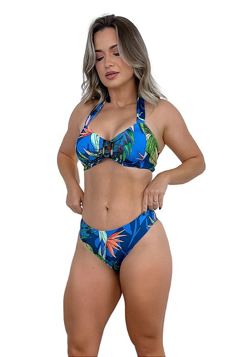 Calcinha de Biquini Avulso Anatômica Floral Blue