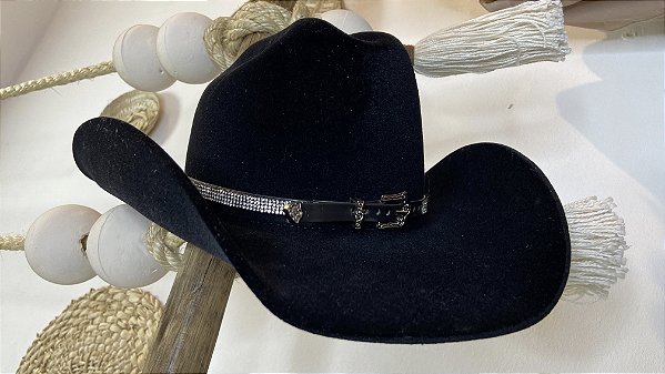 Chapéu Country veludo fivela strass