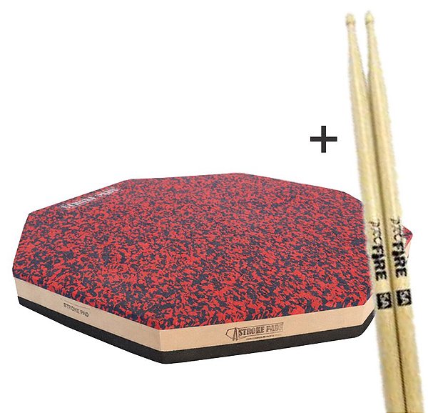 Pad 14'' Stroke Pads Dupla Face J08 + Baqueta Pro Fire 5A
