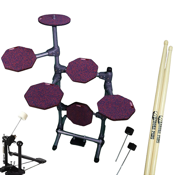 Bateria de Estudo Stroke Pads 6 Peça BAT03 + Pedal de Bumbo + Par de Baquetas