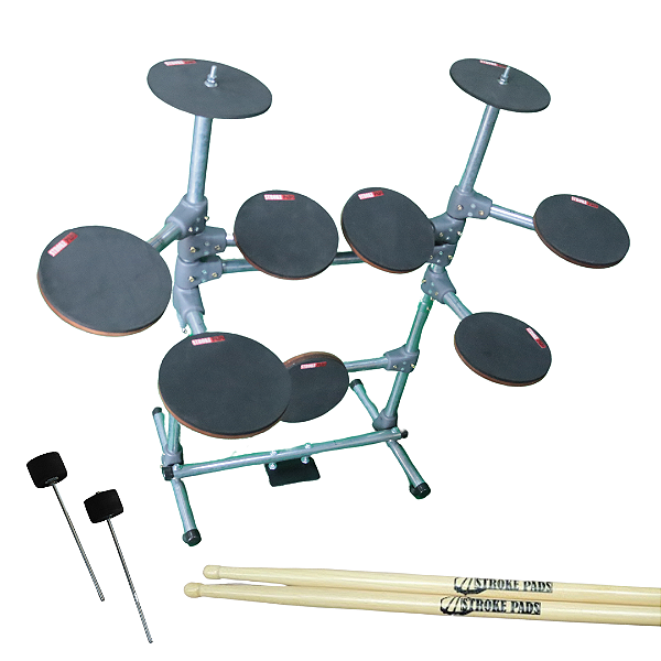 Bateria de Estudos Stroke Pads 9 Peças BAT05 + Par de Baquetas