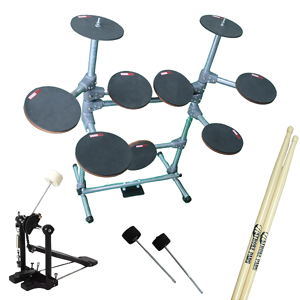 Bateria de Estudo Stroke Pads 9 Peças BAT05 + Pedal de Bumbo + Par de Baquetas