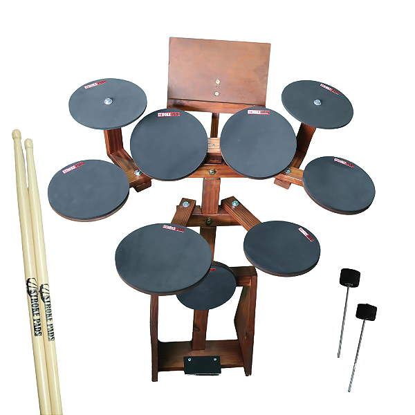 Bateria de Estudo Stroke Pads 9 Peças BAT06 + Par de Baquetas