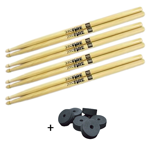 Kit 4 Pares Baqueta Pro Fire 5B PM + Brinde Base p/ Pratos