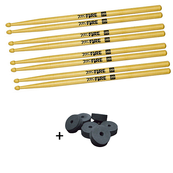 Kit 4 Pares Baqueta Pro Fire 2B PM + Brinde Base p/ Pratos